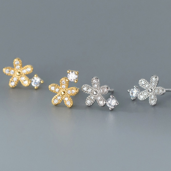 A41384 s925 sterling silver vintage rhinestone flower stud elegant sparkling design earrings