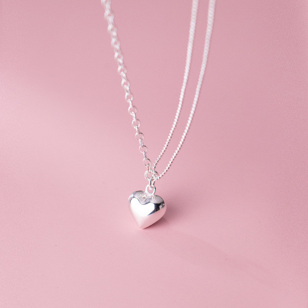 A34109 s925 sterling silver asymmetric chain heart pendant necklace