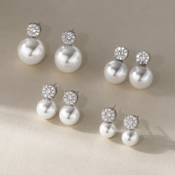 A46274 s925 sterling silver sweet rhinestone round stud earrings