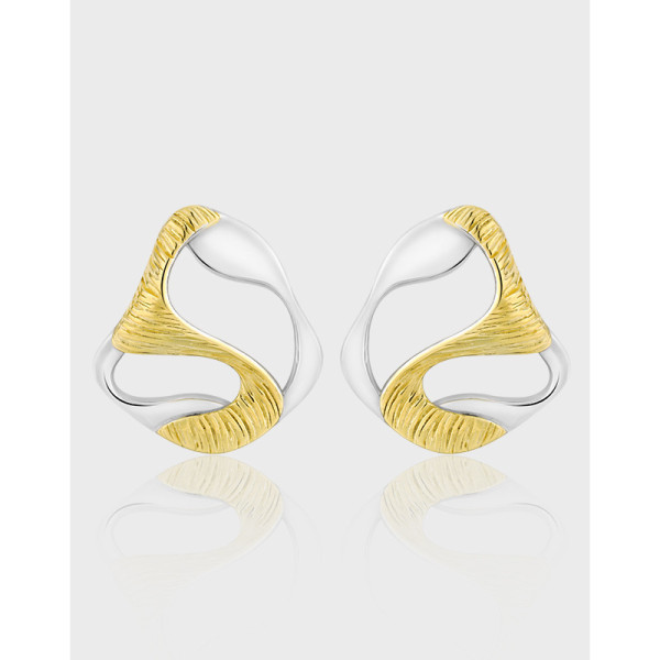 A40036 unique plated geometric hollowed design s925 sterling silver stud earrings