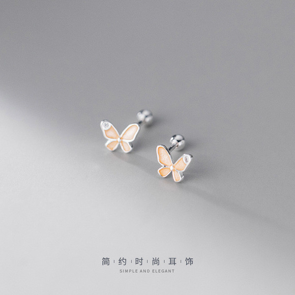 A31763 s925 sterling silver simple rhinestone butterfly fashion chic unique cute earrings