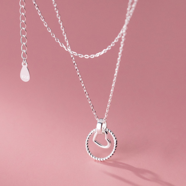 A38351 s925 sterling silver hollowed heart twist circle trendy elegant necklace