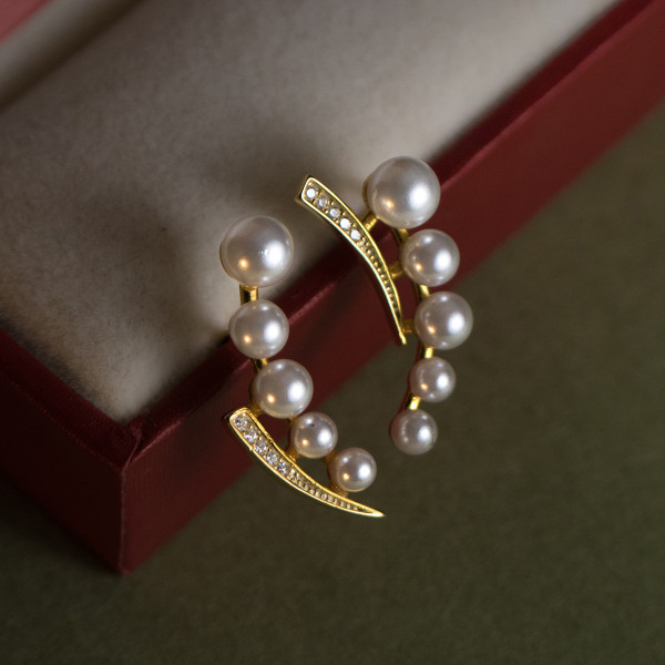 A39955 s925 sterling silver artificial pearl rhinestone stud elegant earrings