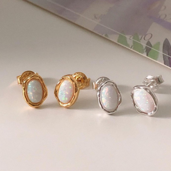 A38710 sterling silver opal stud simple fashion earrings