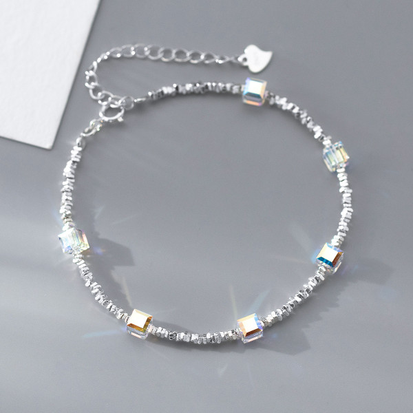 A46197 s925 silver sweet crystal square charm bracelet