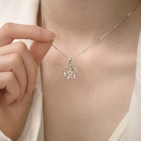 A44390 s925 sterling silver simple flower bar stars necklace