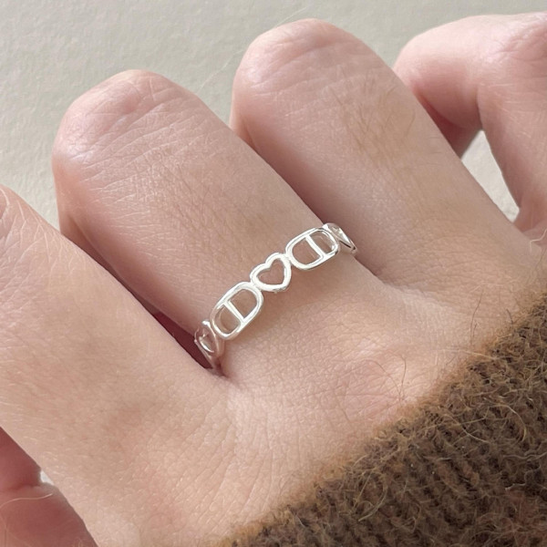A45402 sterling silver heart simple fashion adjustable ring