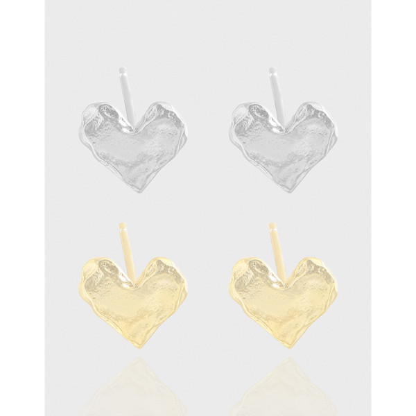 A42620 design wrinkled heart stud sterling silver s925 earrings