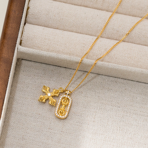 A45309 s925 silver trendy sweet rhinestone gold necklace