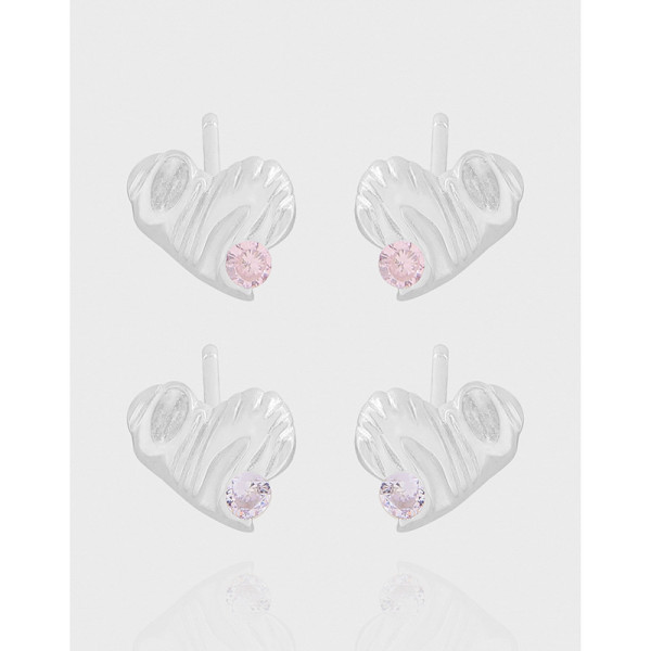 A42638 design wrinkled heart stud sterling silver s925 cubic zirconia earrings