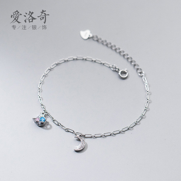 A30222 s925 sterling silver ball moon rhinestone hollowed trendy unique bracelet