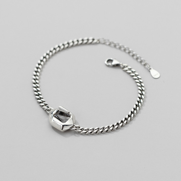 A34992 s925 sterling silver thai silver square rhinestone charm bracelet