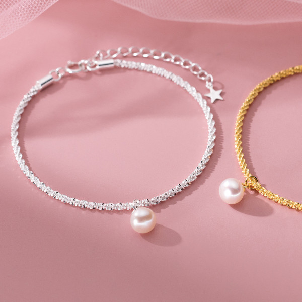 A41076 s925 sterling silver trendy starts pearl charm vintage design bracelet