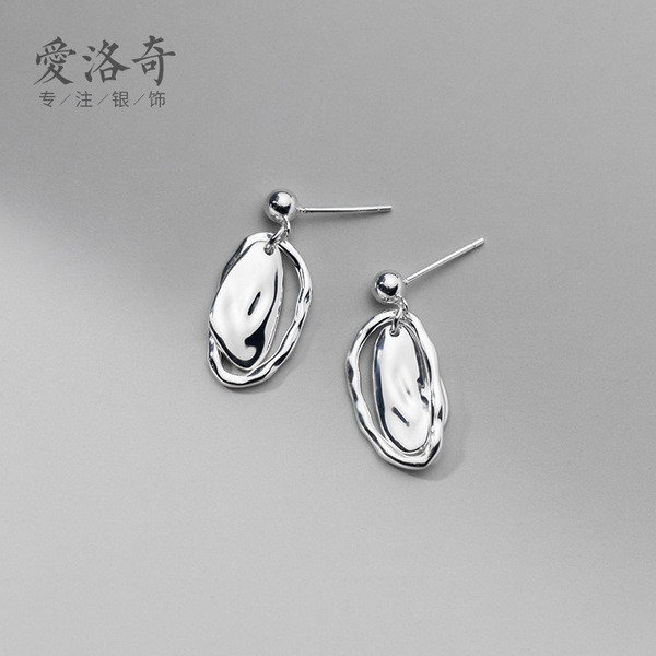 A31827 s925 sterling silver simple unique irregular oval earrings