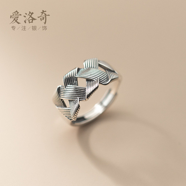 A32129 s925 sterling silver vintage unique silver bar braided ring