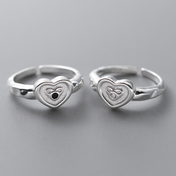 A41489 s925 sterling silver elegant circle rhinestone heart adjustable ring