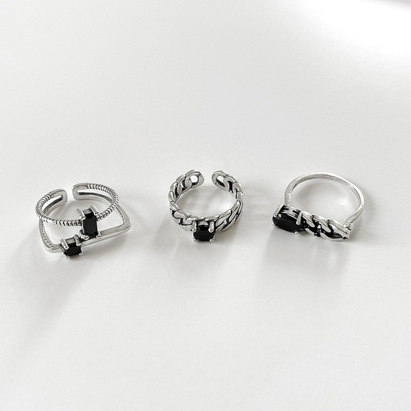 A32463 s925 sterling silver simple vintage black cubiczirconia adjustable ring