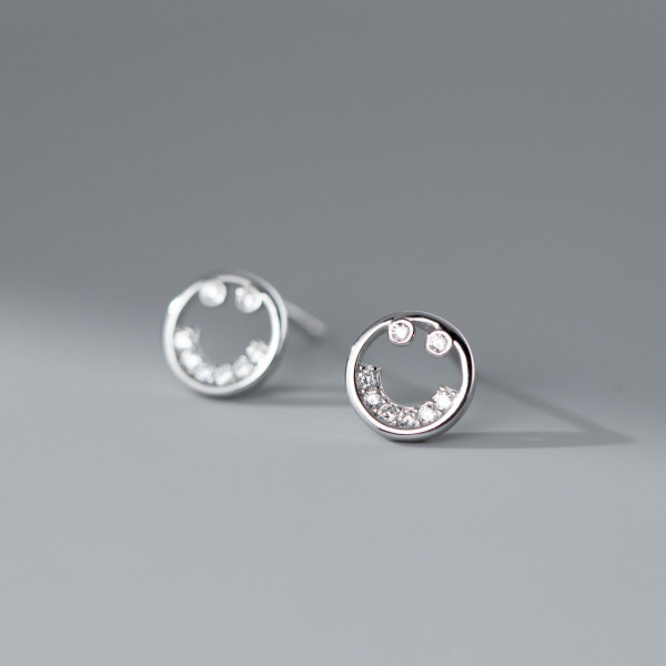 A39614 s925 sterling silver rhinestone smilingface stud trendy unique cute earrings