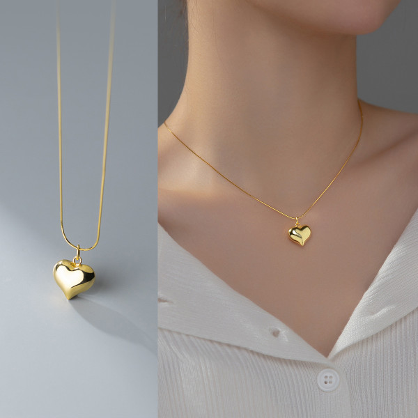 A35302 s925 sterling silver chic simple trendy heart pendant necklace