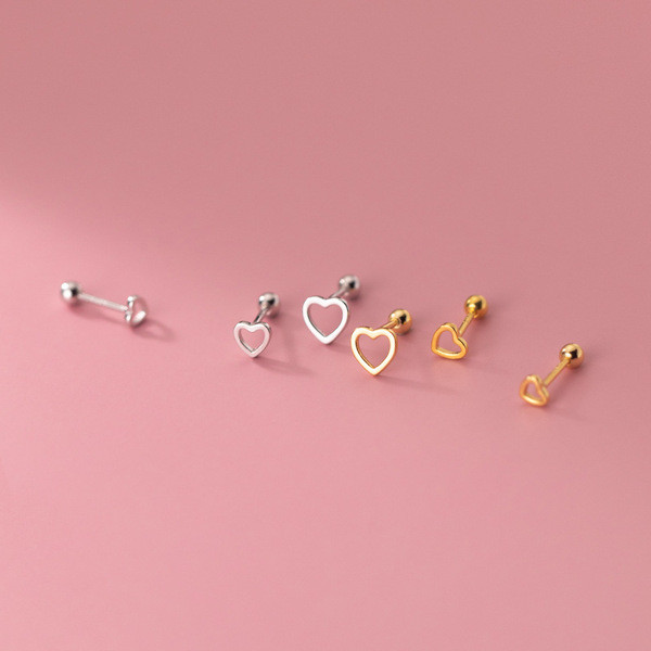 A33815 s925 sterling silver trendy simple hollowed heart earrings