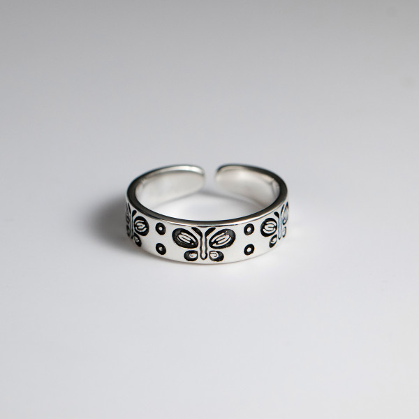 A37010 s925 sterling silver vintage butterfly print silver unique ring