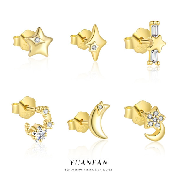 A45511 s925 sterling silver stars moon extra cubic zirconia stud earrings