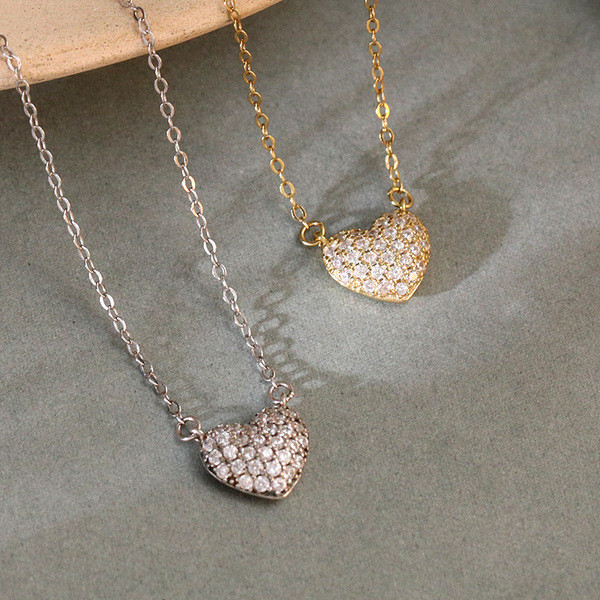 A32979 925 sterling silver cubiczirconia vintage unique fashion chic heartshape pendant necklace