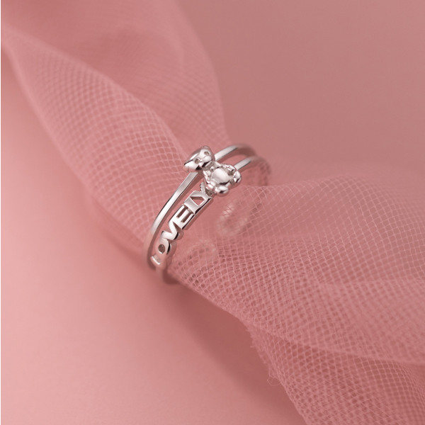A45335 s925 silver bear double layered simple cute unique ring