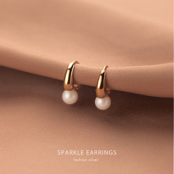 A33900 s925 sterling silver chic pearl heart simple unique earrings