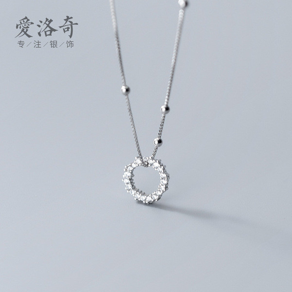 A31246 s925 sterling silver chic sparkling circle necklace