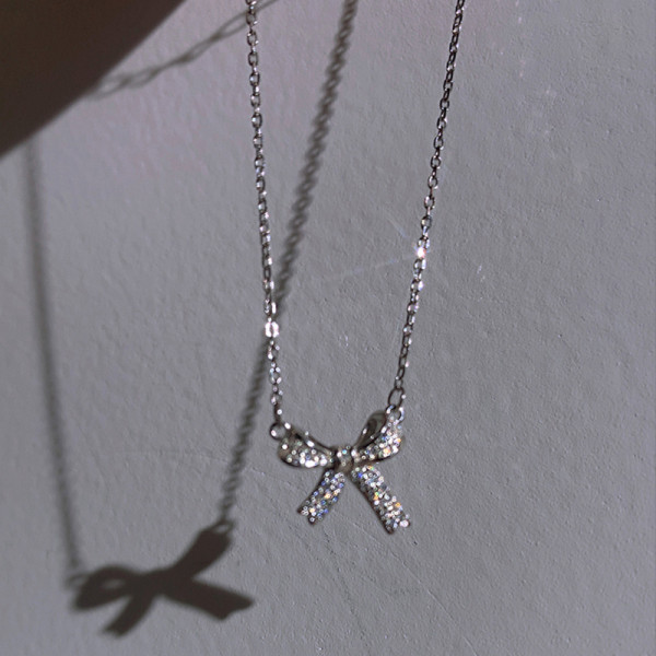 A43560 s925 silver sweet rhinestone butterfly elegant simple necklace