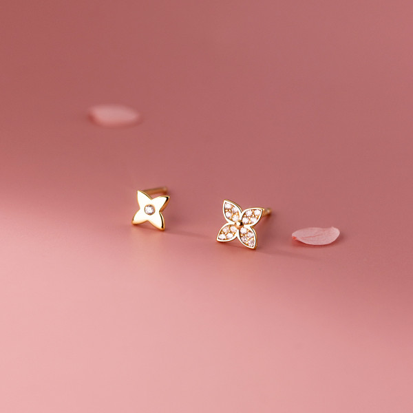 A35659 s925 sterling silver small trendy asymmetric rhinestone earrings
