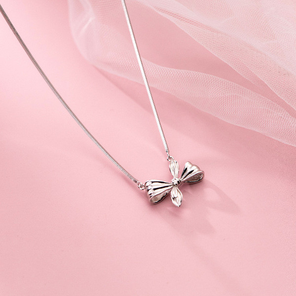 A34115 s925 sterling silver trendy bow necklace