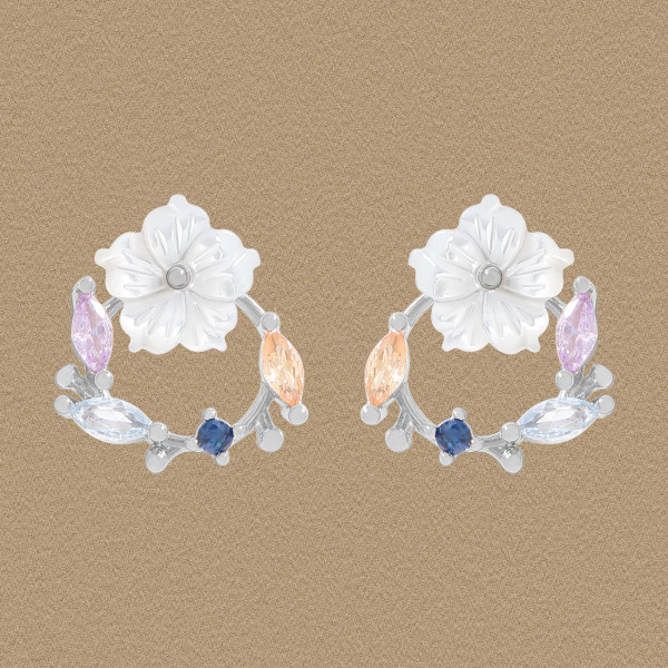 A46220 colorful cubic zirconia natural flower stud s925 sterling silver earrings