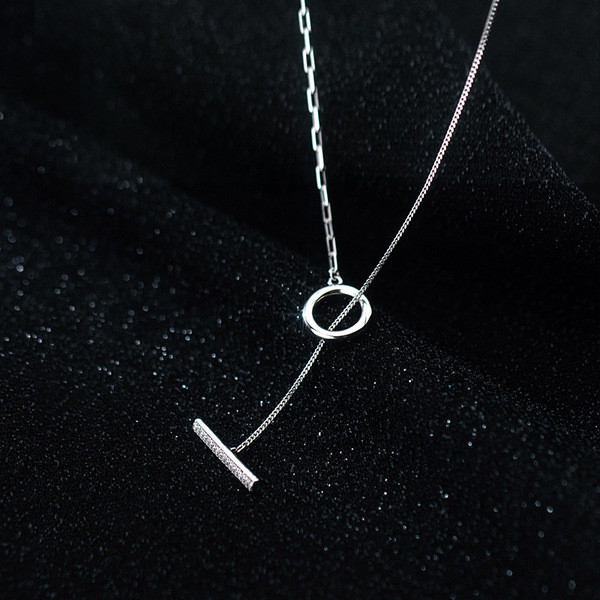 A34003 s925 sterling silver rhinestone circle necklace