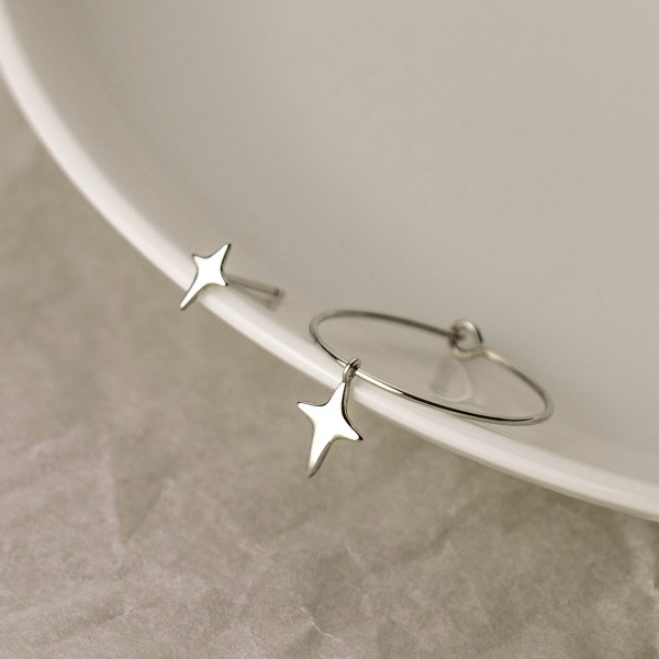 A41424 s925 sterling silver simple stud circle stars cute short unique earrings