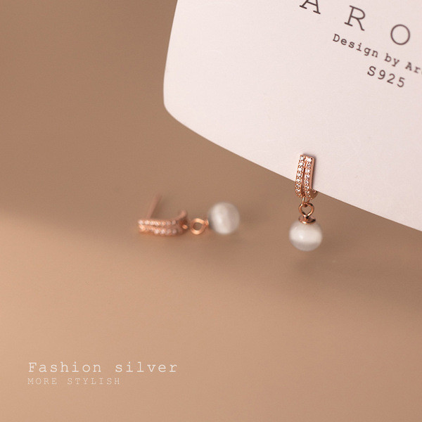 A33825 s925 sterling silver simple trendy rhinestoneJ opal unique earrings