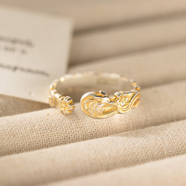 A46023 silver dainty simple elegant gold flower ring