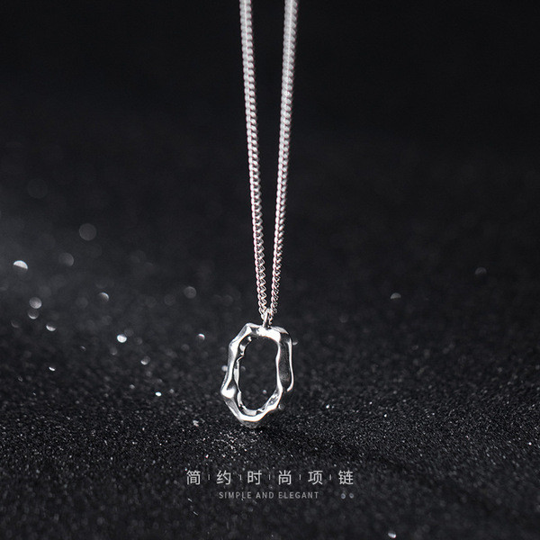 A32460 s925 sterling silver irregular hollowed geometric chic unique necklace