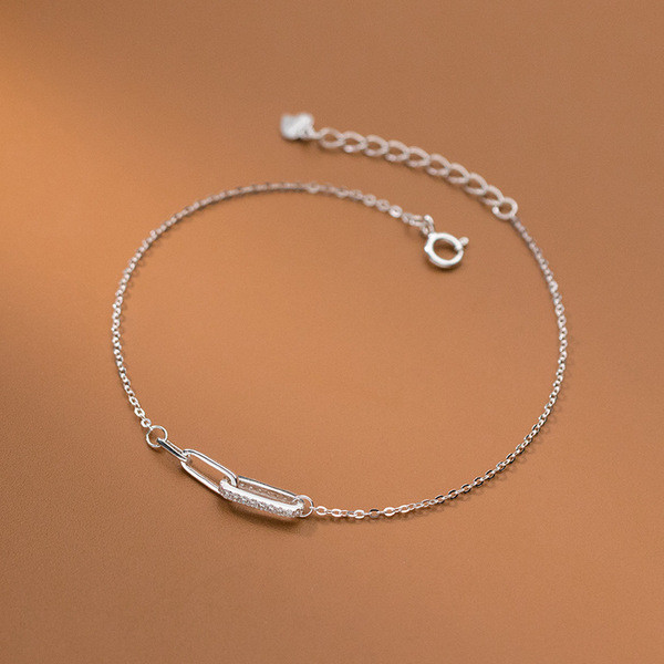 A30220 s925 sterling silver trendy rhinestone hollowed geometric chic bracelet