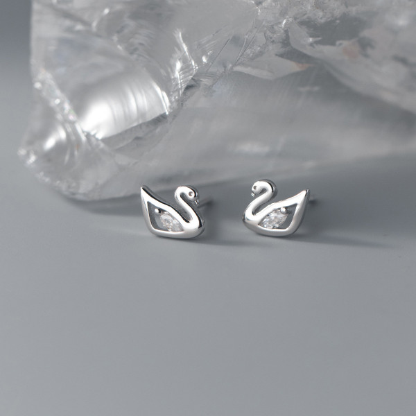 A37952 s925 sterling silver rhinestone swan stud grade elegant earrings