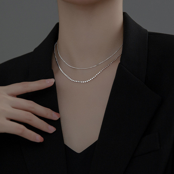 A34546 s925 sterling silver doublelayer necklace