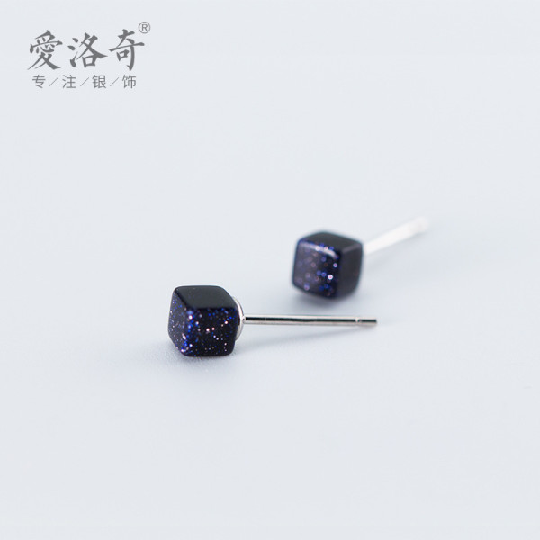 A40642 s925 silver stud trendy square purple gold sweet cute earrings