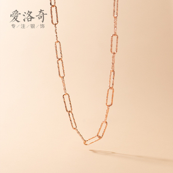 A33065 s925 sterling silver simple irregular square geometric necklace