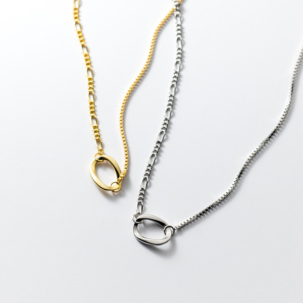 A35275 s925 sterling silver chic short asymmetric chain necklace