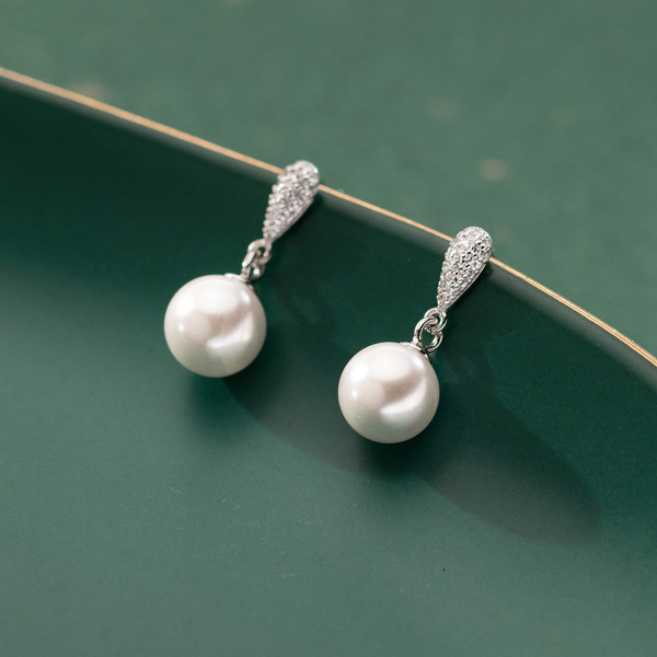 A42345 s925 sterling silver rhinestone teardrop artificial pearl stud design earrings