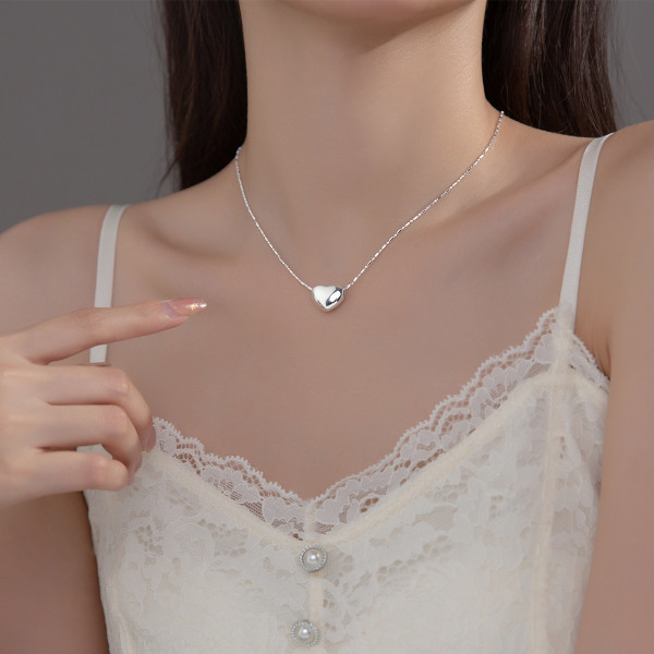 A37203 s925 sterling silver simple heart necklace