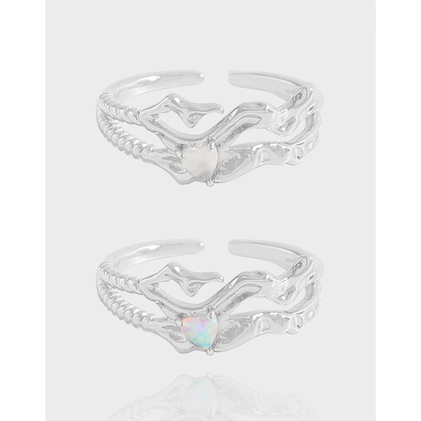 A41483 design bar wrinkled heart opal sterling silver s925 ring