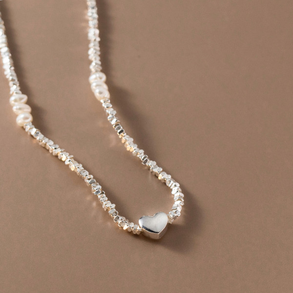 A40097 s925 sterling silver heart pearl vintage design elegant necklace