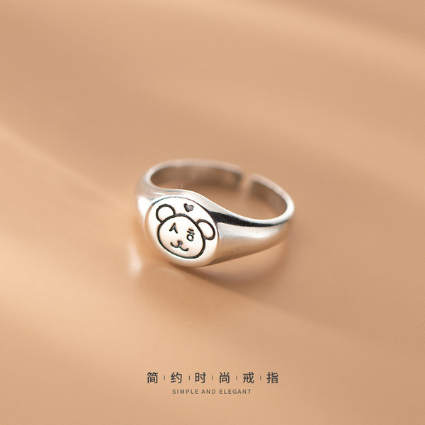 A33509 s925 sterling silver vintage thai silver simple bear ring